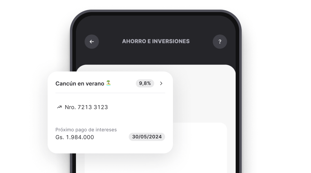 Pantalla de la sección Ahorros e inversiones de la app ueno bank con el detalle de una inversión en CDA.